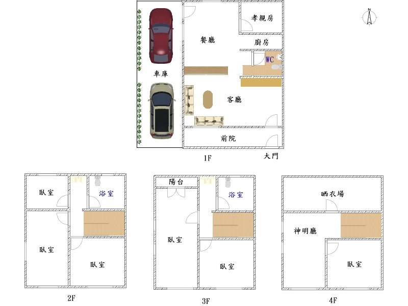 大肚《日光郡》邊間透天7房格局適合自住收租